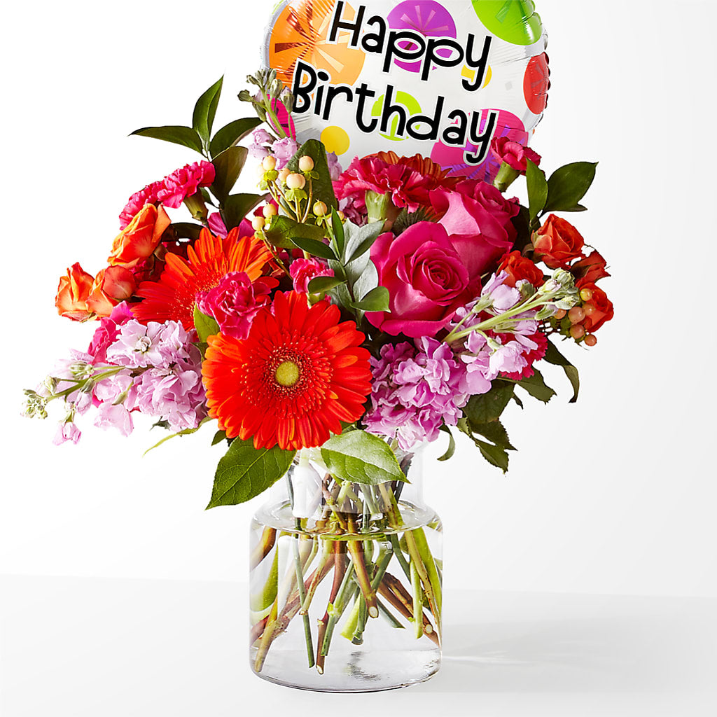 Fiesta Bouquet with Birthday Balloon – Buds N Bows, North Little Rock AR