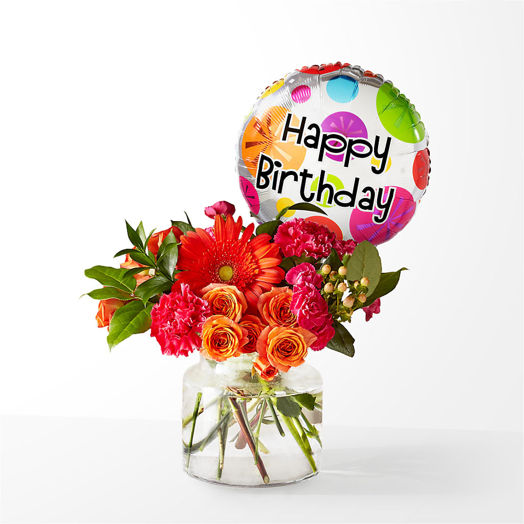 Fiesta Bouquet with Birthday Balloon – Buds N Bows, North Little Rock AR