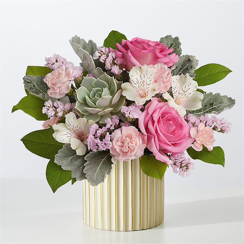 Dusty Rose Bouquet with Ivory Vase – Buds N Bows, North Little Rock AR
