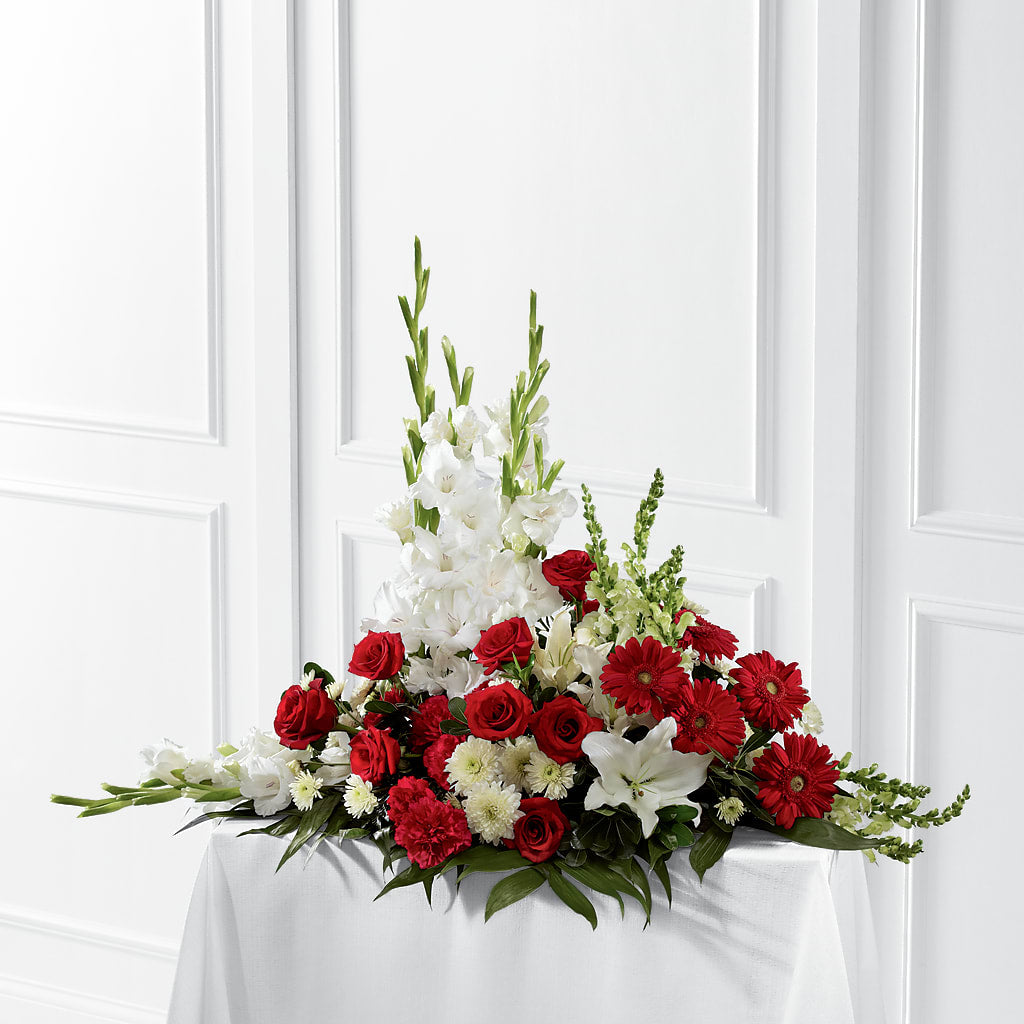 Crimson & White Arrangement – Buds N Bows, North Little Rock AR