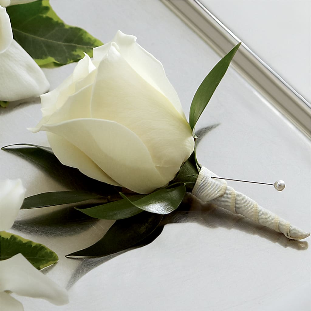 White Rose Boutonniere – Buds N Bows, North Little Rock AR