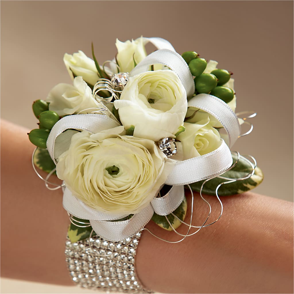 White Wedding Corsage – Buds N Bows, North Little Rock AR