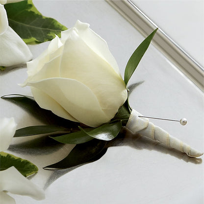 White Rose Boutonniere –  Buds N Bows, North Little Rock AR